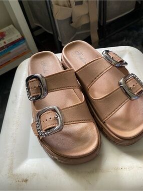 SHEIN Metallic Rose Gold Double Buckle Slide Sandals